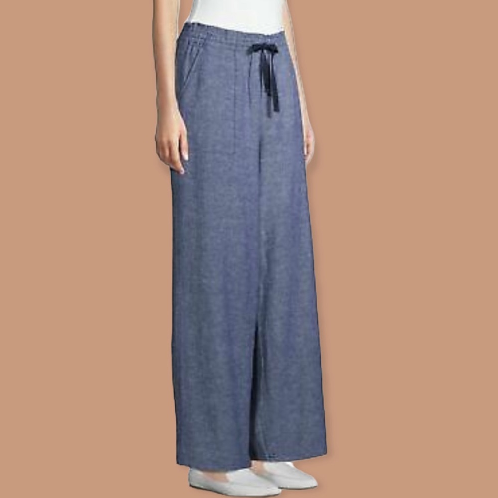 Time and Tru Wide Leg Linen Drawstring Pants With Pockets